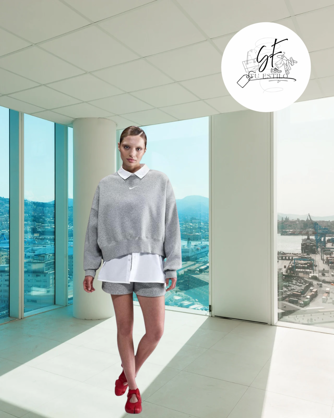 Sudadera Gris Crew Sweatshirt Mujer DK Grey Heather/Sail