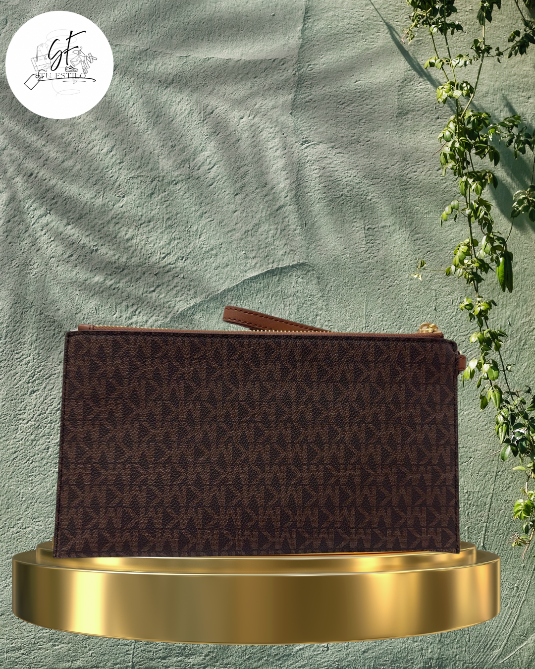 Muñequera Cartera Wristlet Original Marrón Signature para mujer