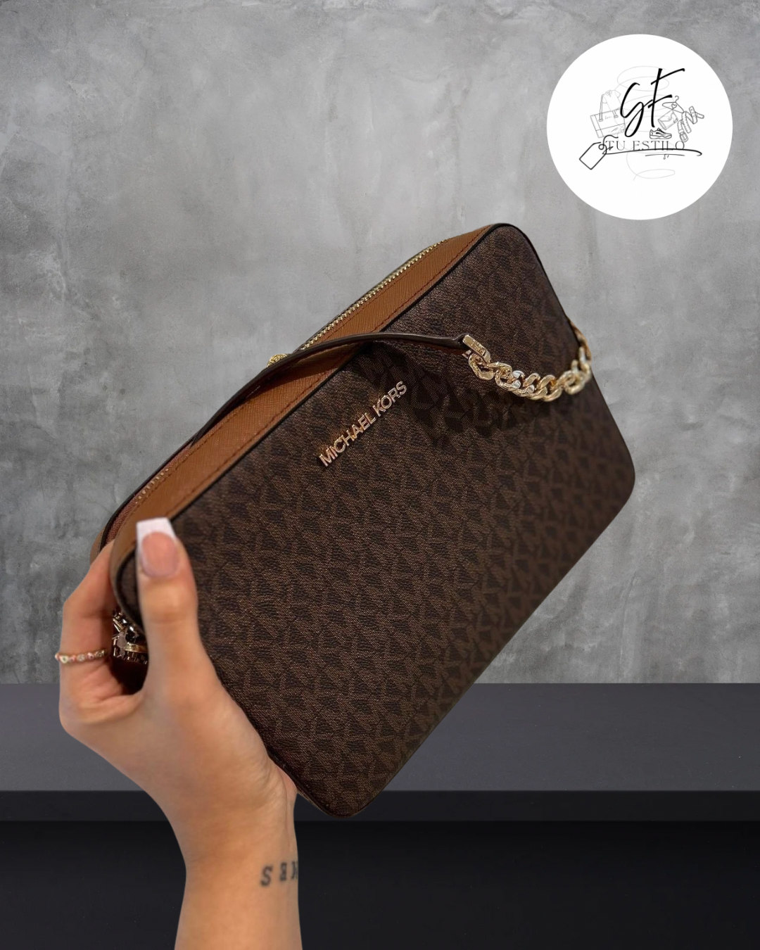 Bolsa Jet Set Large Printed LogoCrossbody Bag Cafe