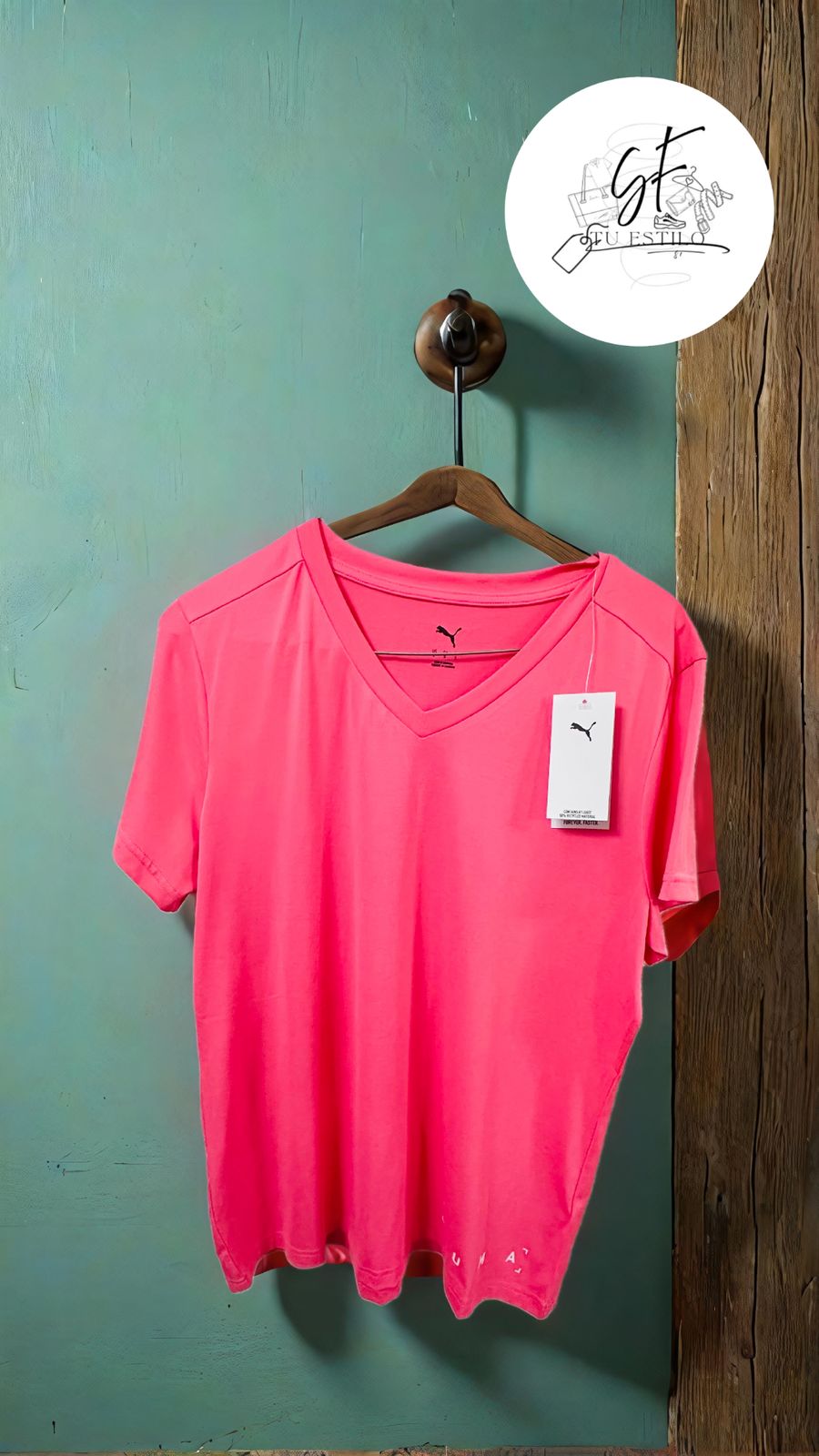 Playera manga Corta Rosa Mujer logotipo en fondo sólido deportiva