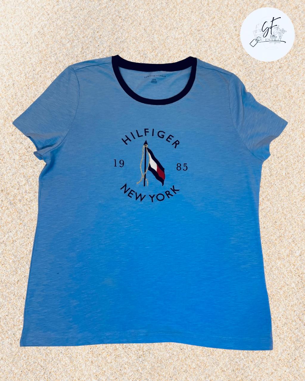 Playera de cuello redondo para mujer azul