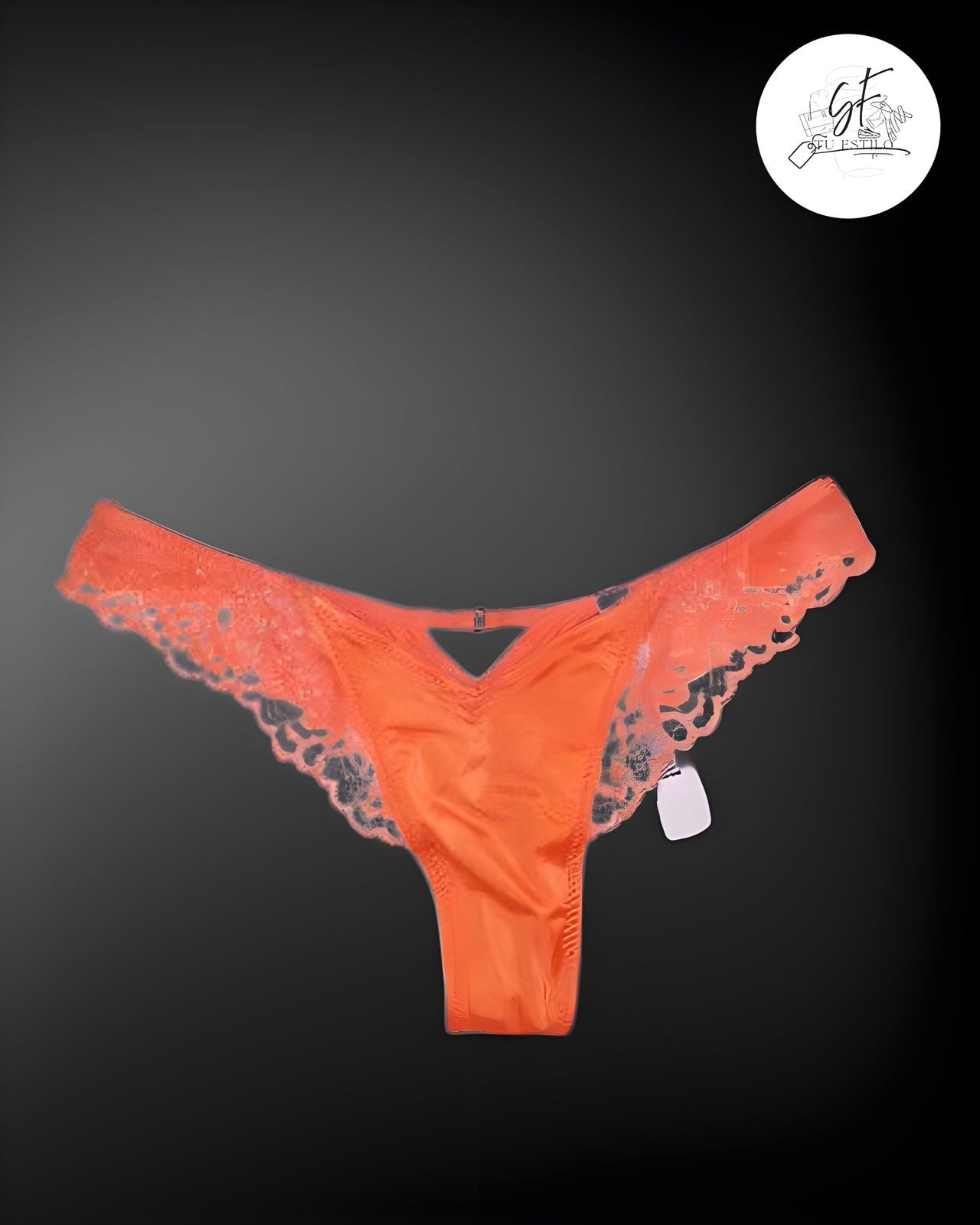 Tanga de Encaje Lateral en Naranja