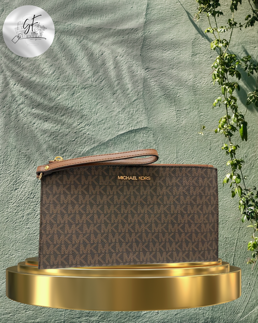 Muñequera Cartera Wristlet Original Marrón Signature para mujer