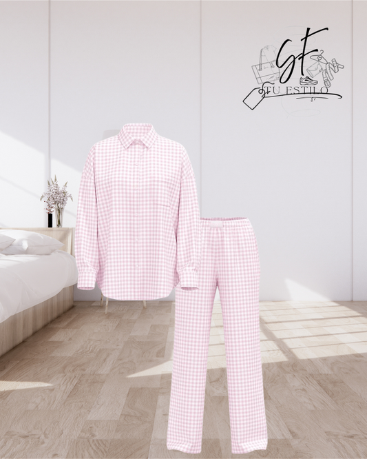 Conjunto de pijama largo de algodón y modal a cuadros escoceses