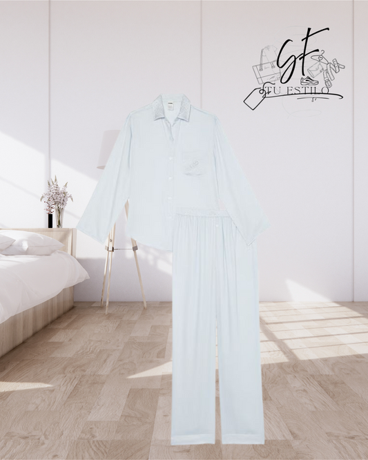 Conjunto de pijama largo sedoso con brillo
