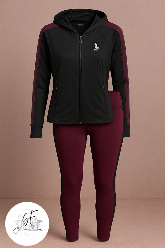 Conjunto Deportivo HPC POLO para mujer Negro con detalles en borgoña