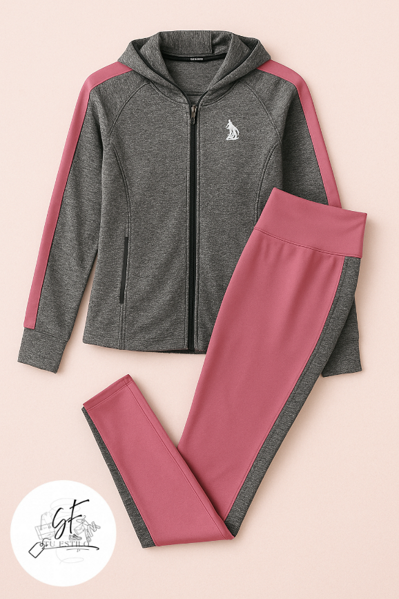 Conjunto Deportivo HPC POLO para mujer Gris jaspeado con rosa palo