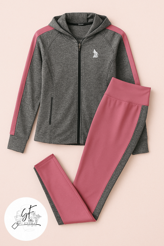 Conjunto Deportivo HPC POLO para mujer Gris jaspeado con rosa palo