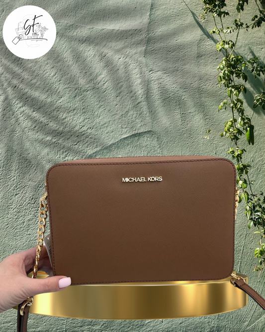 Bolsa Jet Set Large Printed Logo Crossbody Bag Cafe MICHAEL KORS