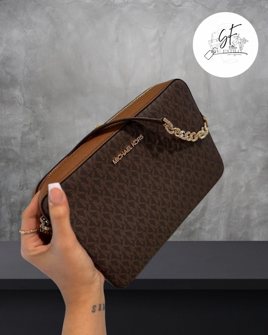 Bolsa Jet Set Large Printed LogoCrossbody Bag Cafe