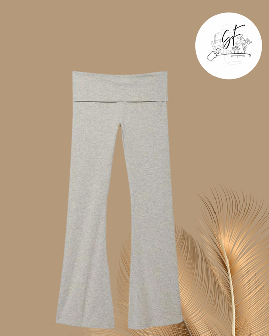 Leggings de algodón acampanados con cintura para doblar para yoga