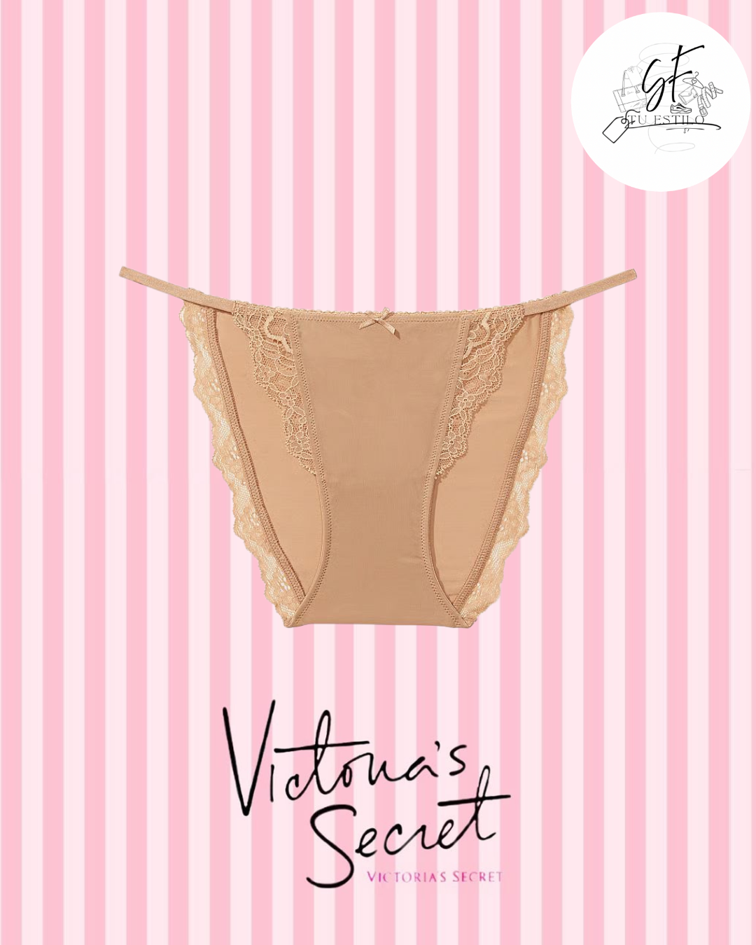 Panty Bikini de Tiras Ajustables con Ribete de Encaje