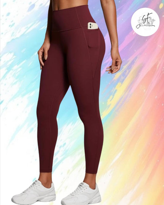 Leggings con bolsillo para mujer color vino