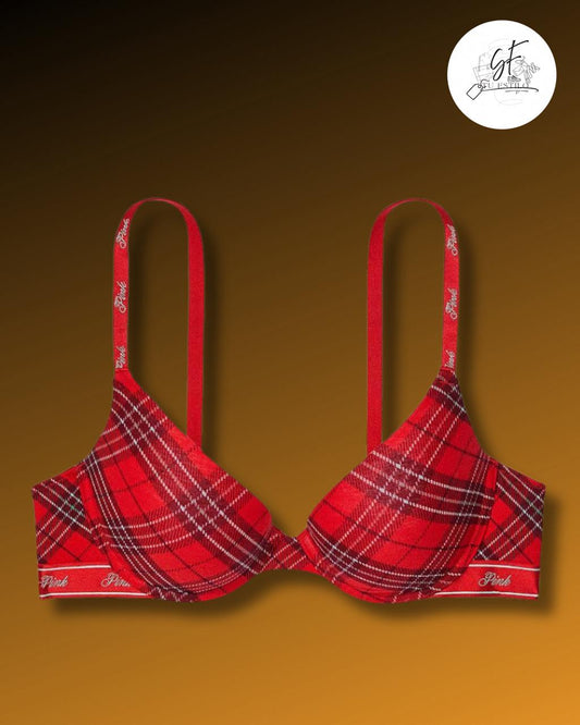 Sujetador Push-Up con Estampado de Cuadro Escocés