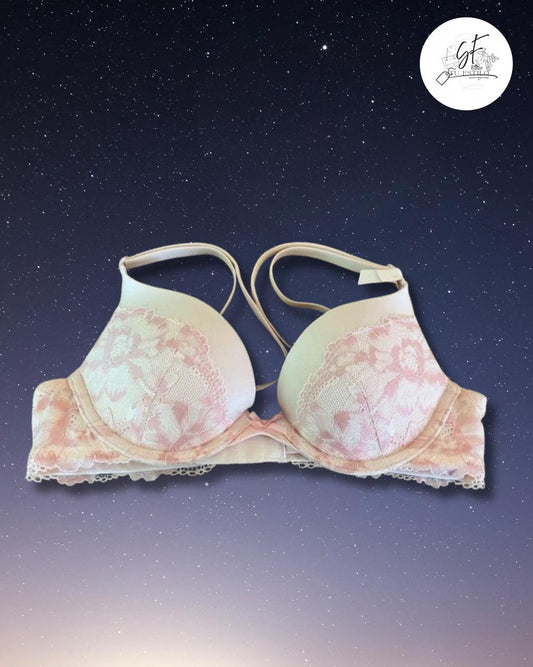 Sujetador Push-Up con Encaje Floral en Tono Rosa Pastel