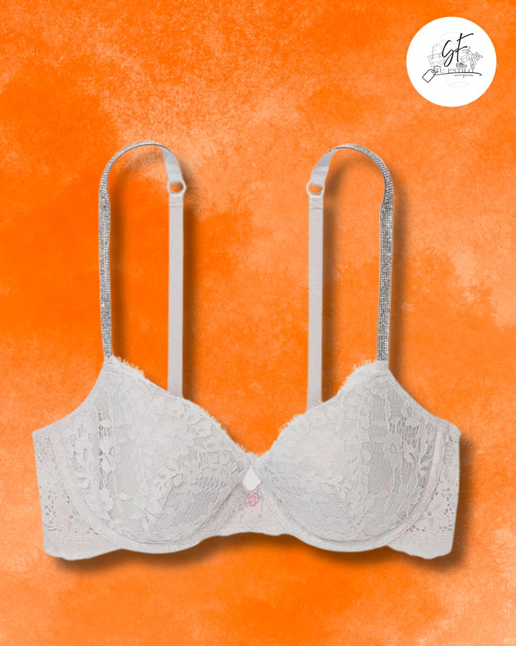 Brasier push up de encaje de flores y tirantes brillantes