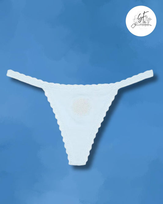 Lace-Trim Cotton Thong – Blue